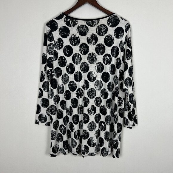 Comfy USA‎ Tunic Top Womens XL Black Beige Polka Dot Circle Print Artsy Slit - Picture 6 of 9